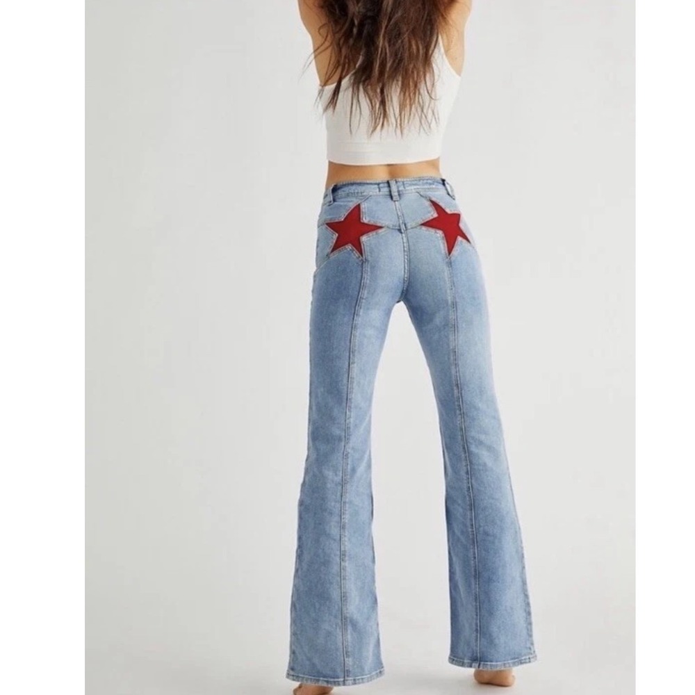 We The Free Firecracker Flare Red Star Back Denim Jeans Women 27